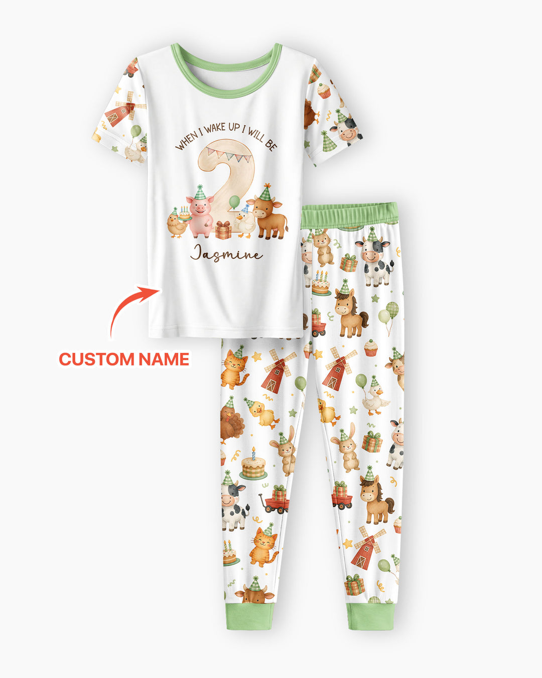 Personalized Farm Animals When I Wake Up I Will Be Birthday Bamboo Two Piece Short Sleeve Pajama Set