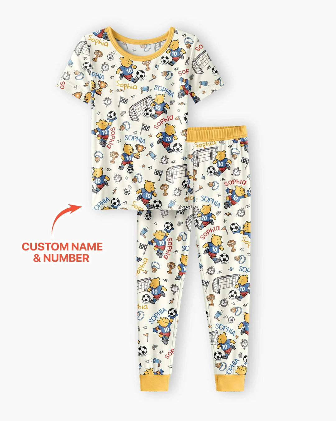 Personalized Classic Bear World Soccer Bamboo Two Piece Short Sleeve Pajama Set