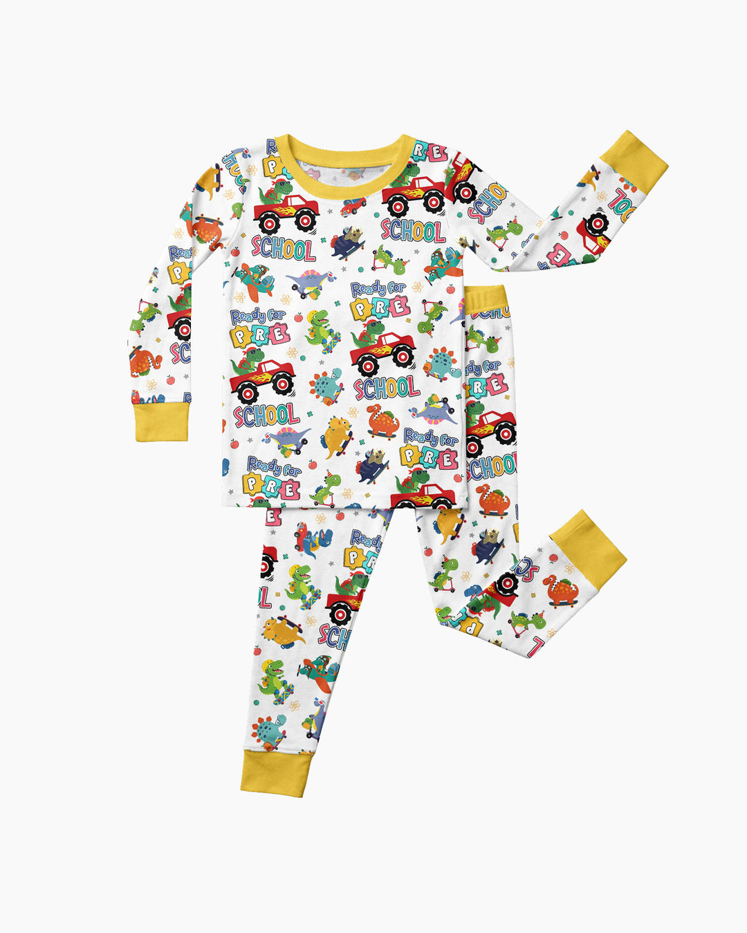 First Day of Preschool T-Rex Bamboo Two Piece Long Sleeve Pajama Set