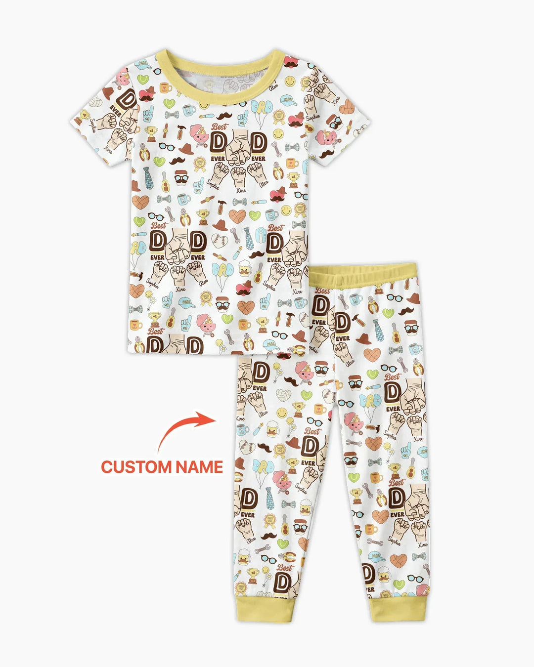 Custom Kids Name Best Dad Ever Bamboo Two Piece Short Sleeve Pajama Set