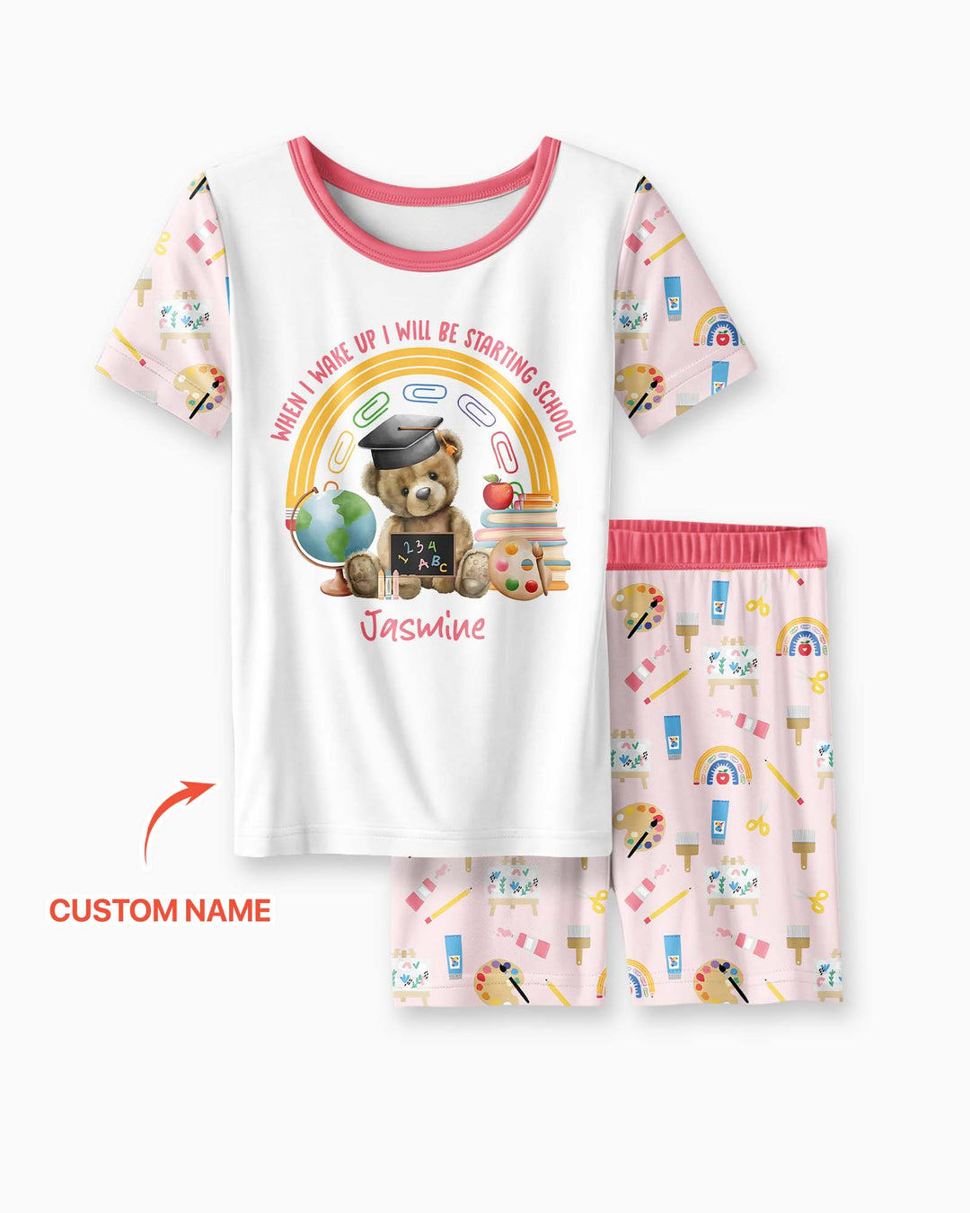 Custom Name When I Wake Up I Will Be Starting School Bamboo Two Piece Short Sleeve Shorts Pajama Set
