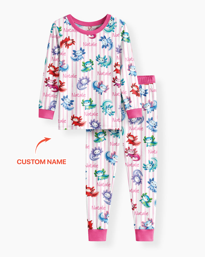 Cute Axololt Custom Name Bamboo Two Piece Long Sleeve Pajama Set