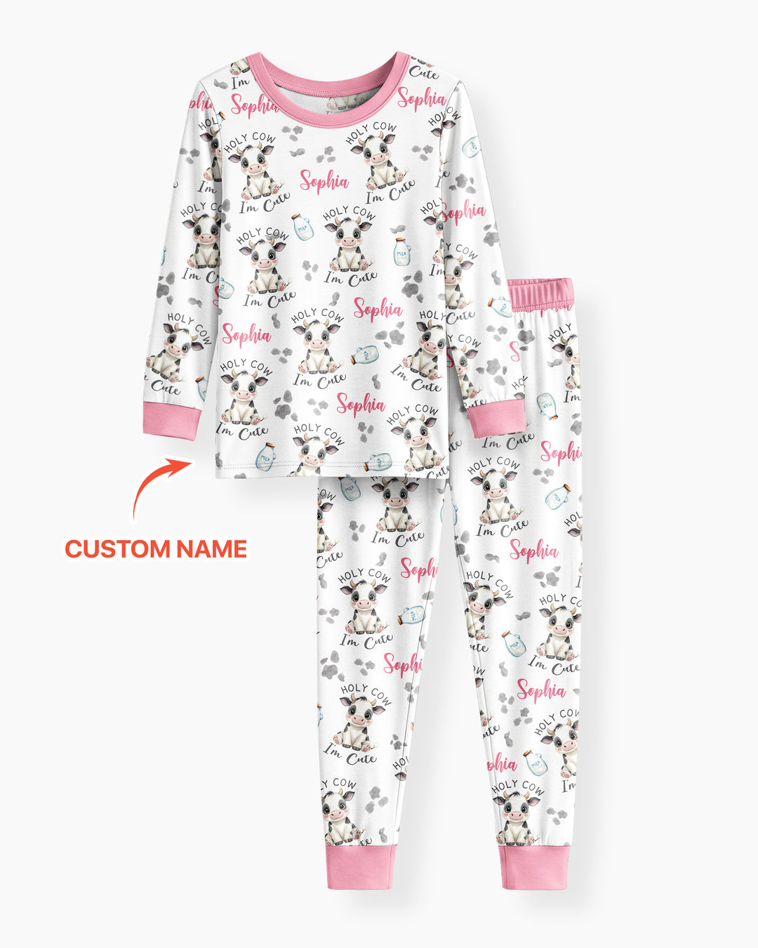 Holy Cow I'm Cute Custom Name Bamboo Two Piece Long Sleeve Pajama Set