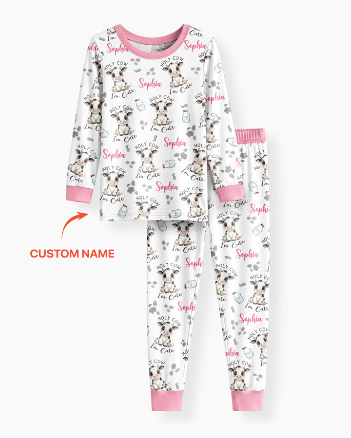 Holy Cow I'm Cute Custom Name Bamboo Two Piece Long Sleeve Pajama Set