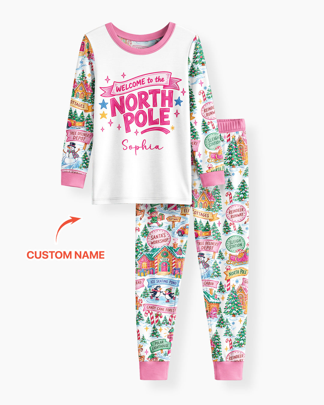 Welcome to North Pole Custom Name Bamboo Two Piece Long Sleeve Pajama Set