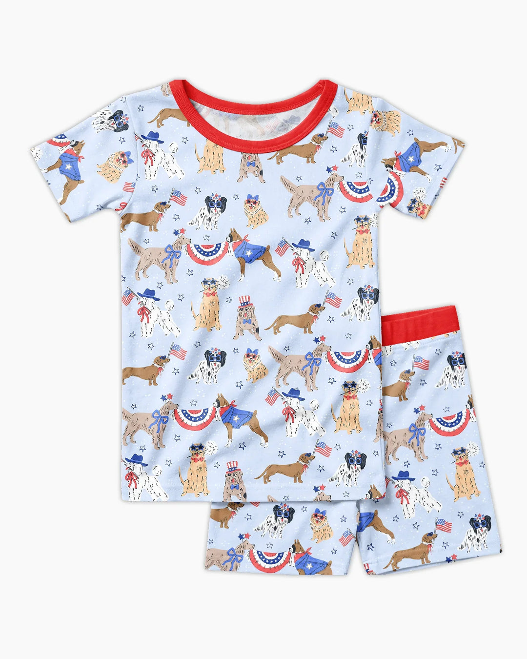 Patriotic Pups Family Matching Bamboo Two Piece Short Sleeve Shorts Pajama Set