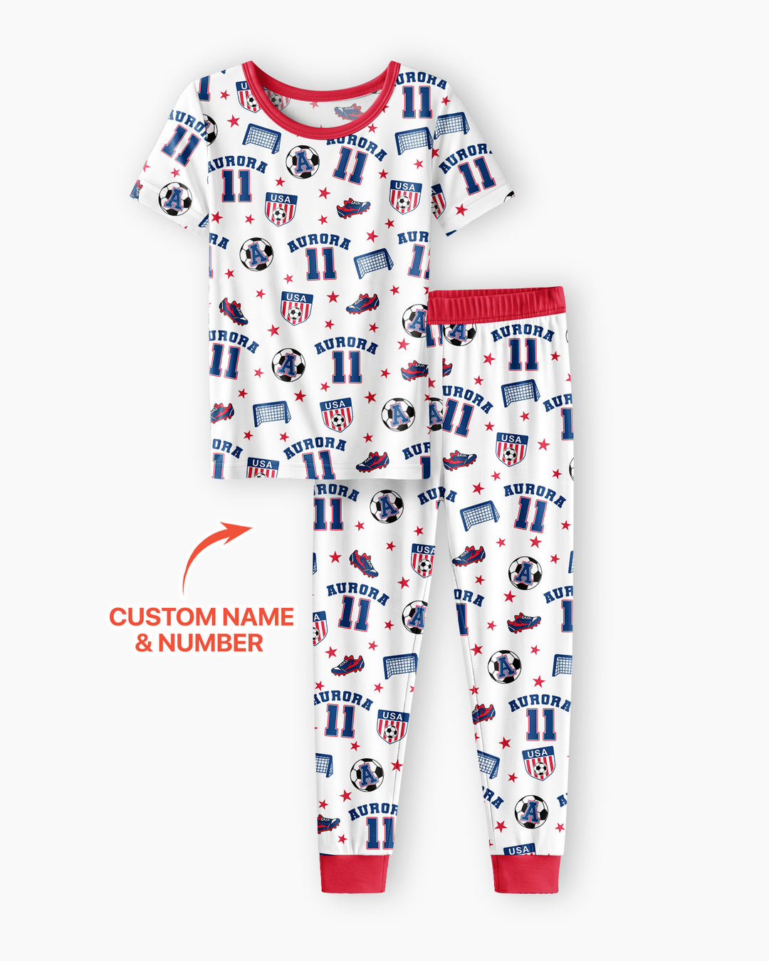 Custom Name Soccer Time Bamboo Two Piece Short Sleeve Pajama Set