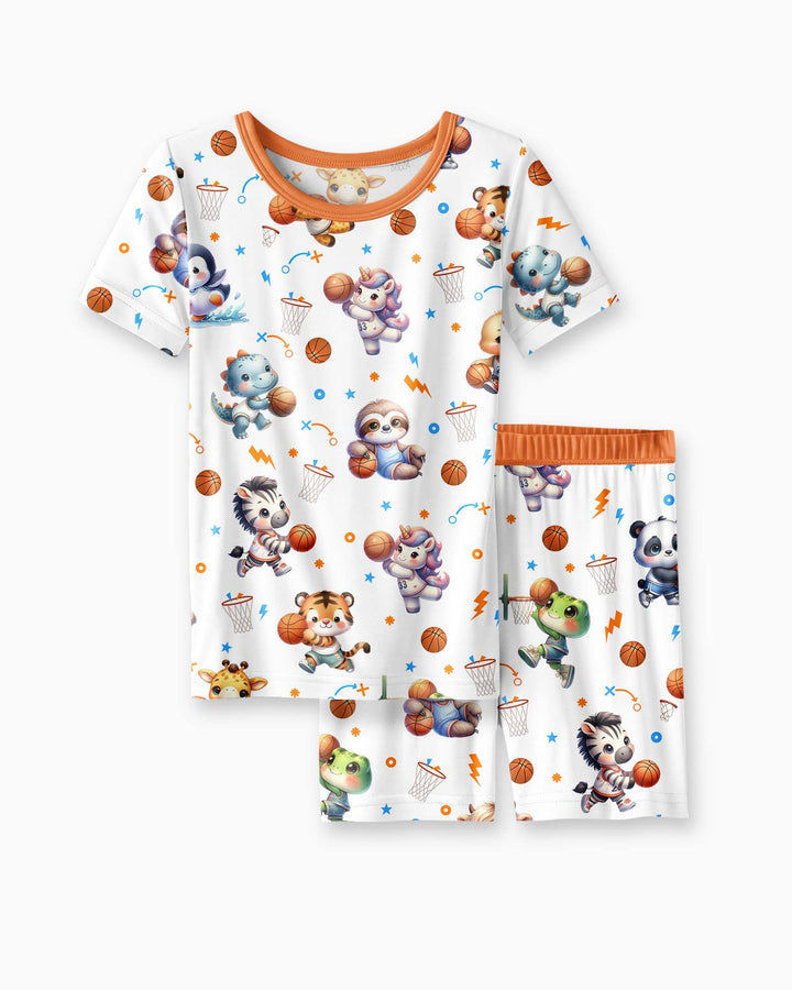 Cartoon Basketball Animals Bamboo Two Piece Short Sleeve Shorts Pajama Set
