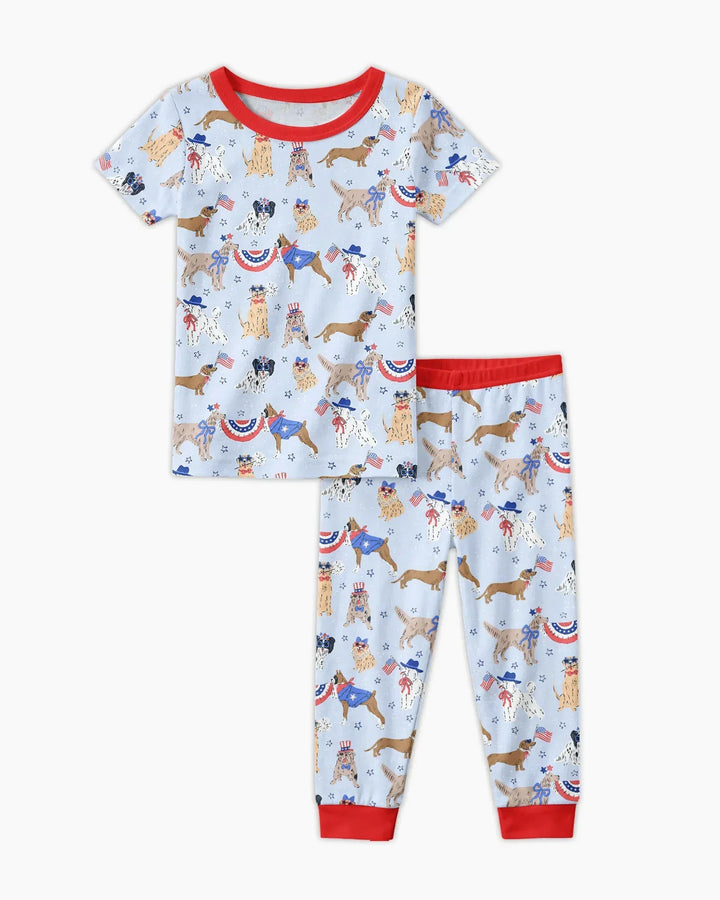 Patriotic Pups Family Matching Bamboo Two Piece Short Sleeve Pajama Set