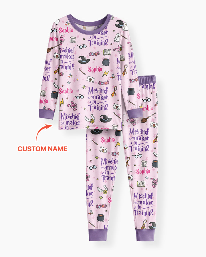 Custom Name Mischief Maker In Training Bamboo Two Piece Long Sleeve Pajama Set