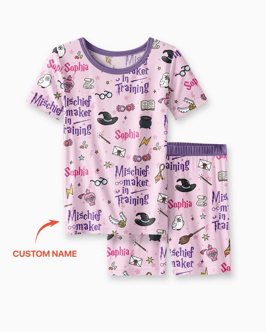 Custom Name Mischief Maker In Training Bamboo Two Piece Short Sleeve Shorts Pajama Set