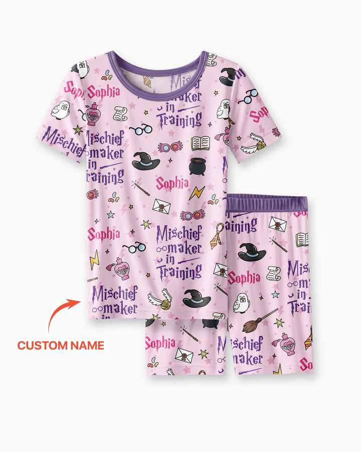 Custom Name Mischief Maker In Training Bamboo Two Piece Short Sleeve Shorts Pajama Set