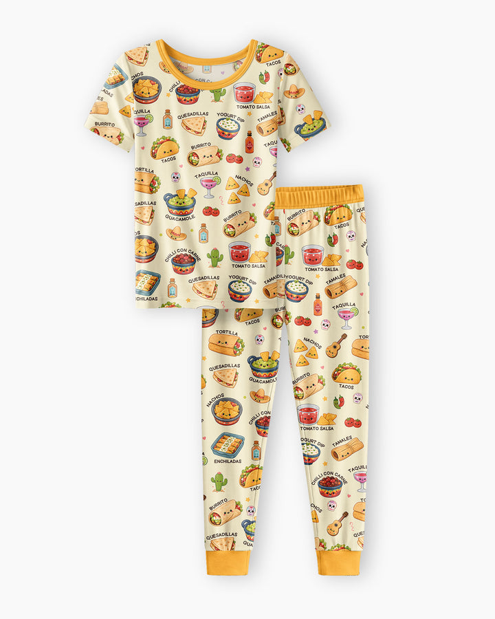 Kawaii Mexican Food Bamboo Two Piece Short Sleeve Pajama Set