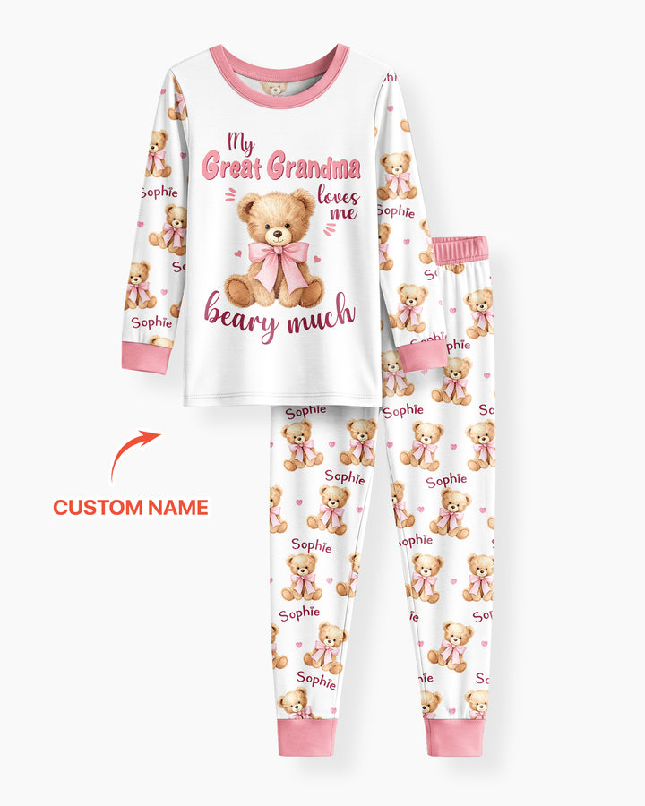 Grandma/... Loves Me Beary Much Personalized Bamboo Two Piece Long Sleeve Pajama Set