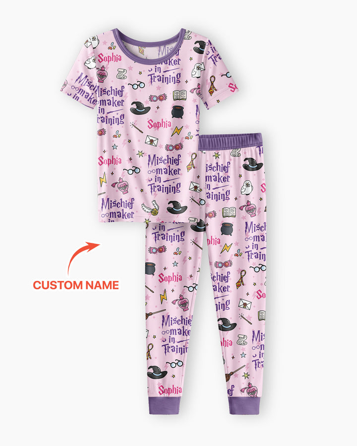Custom Name Mischief Maker In Training Bamboo Two Piece Short Sleeve Pajama Set