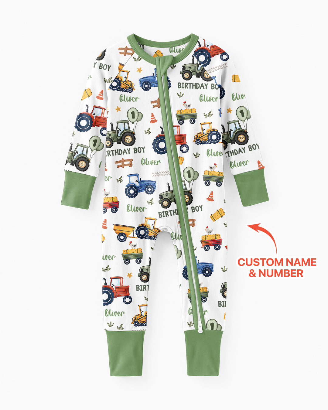Custom Name and Age Tractor Birthday Boy Bamboo Convertible Zippy