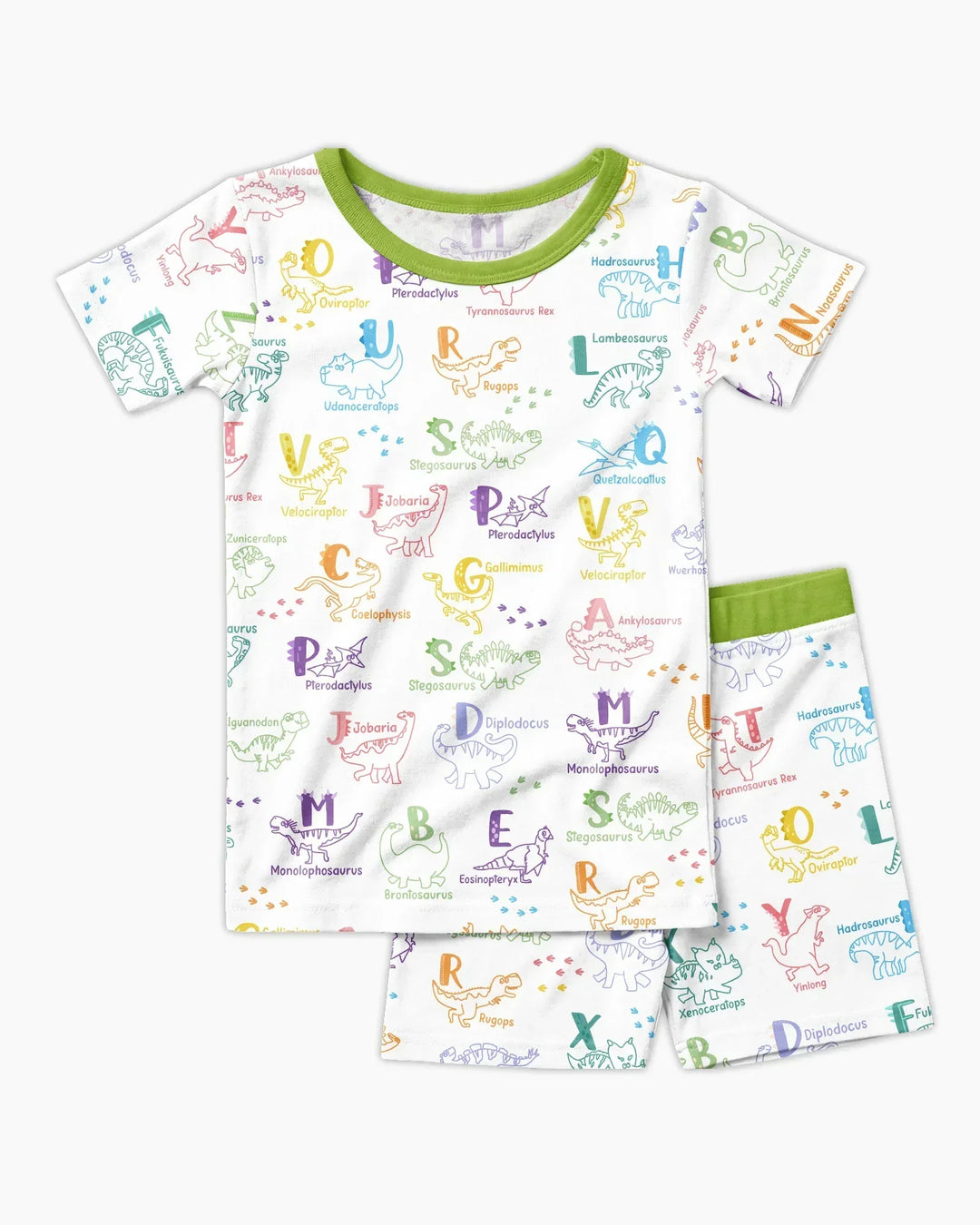 Dino Alphabet ABC Bamboo Two Piece Short Sleeve Shorts Pajama Set