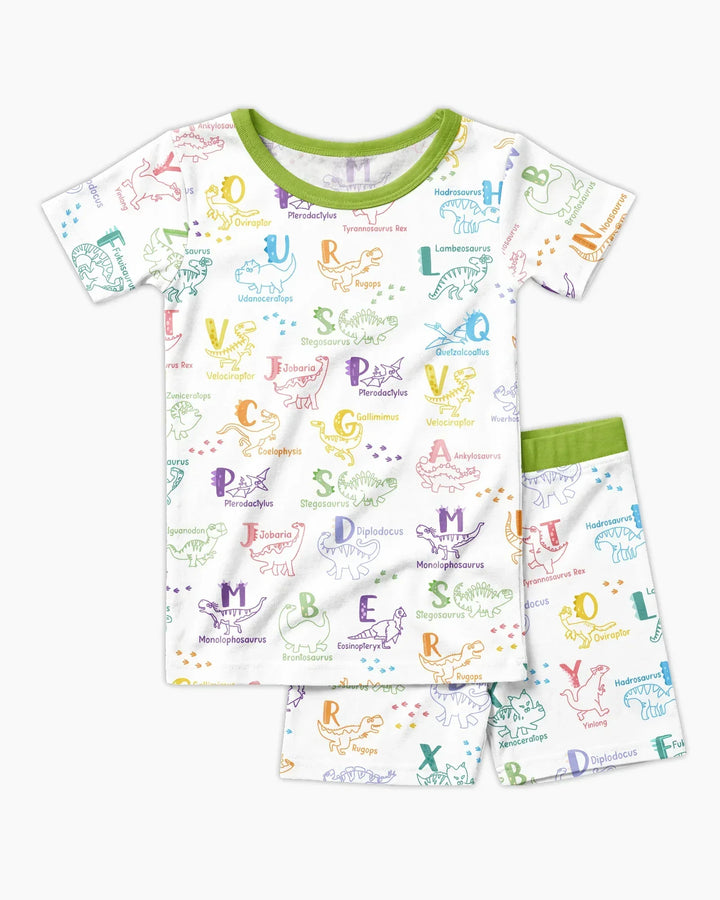 Dino Alphabet ABC Bamboo Two Piece Short Sleeve Shorts Pajama Set