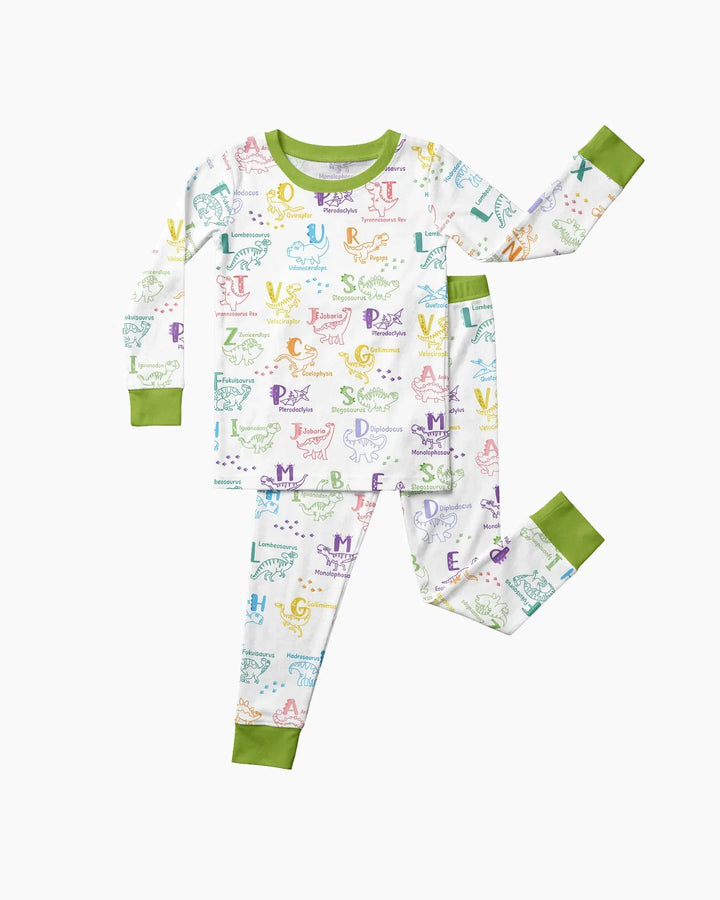 Dino Alphabet ABC Bamboo Two Piece Long Sleeve Pajama Set