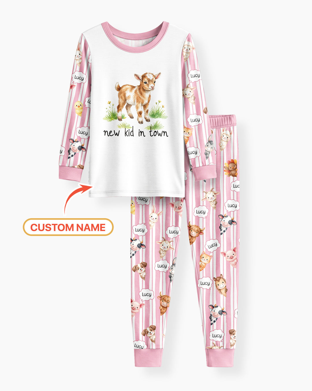 New Kid in Town Custom Name Bamboo Two Piece Long Sleeve Pajama Set