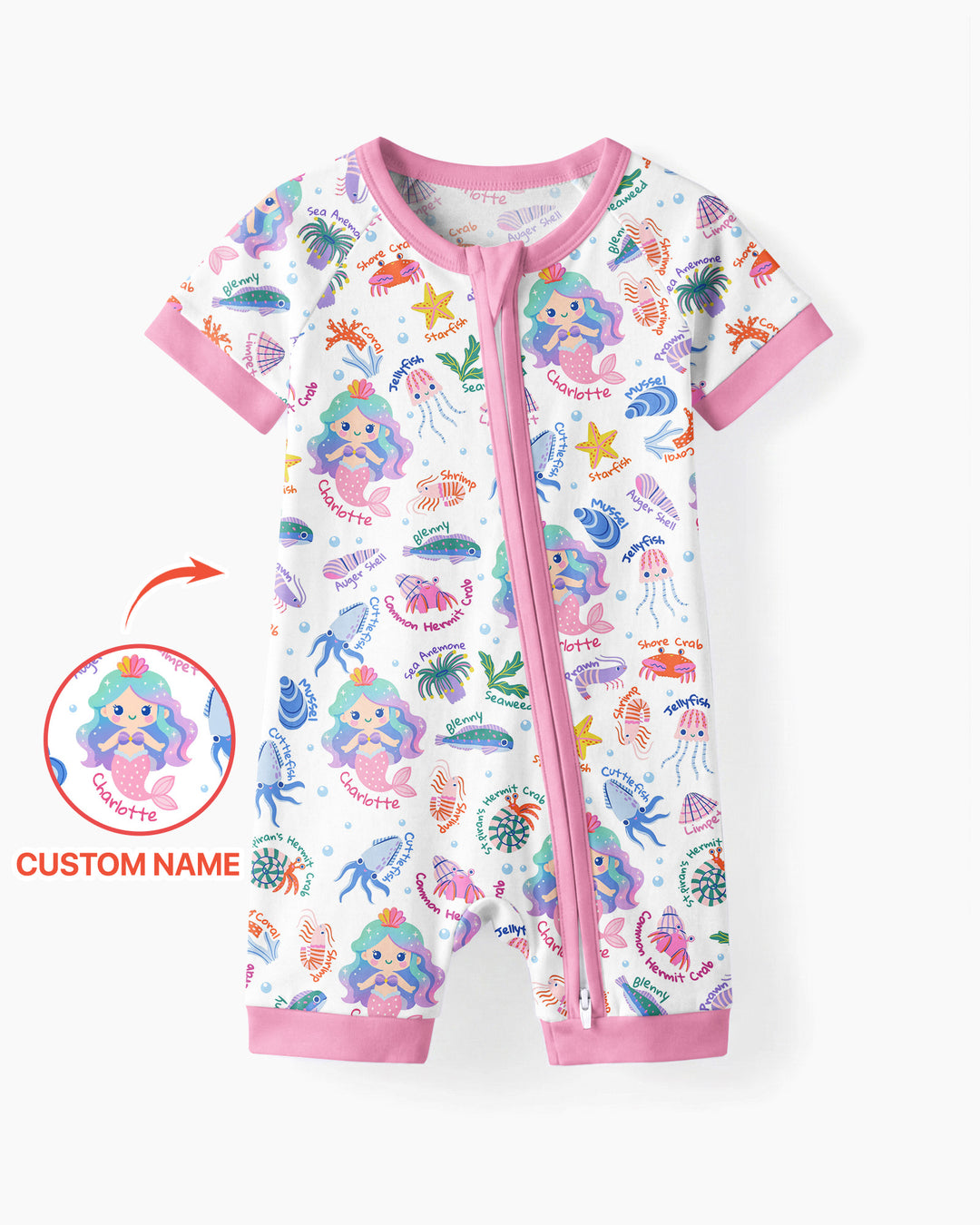 Personalized Cute Mermaid Bamboo Shorty Zippy