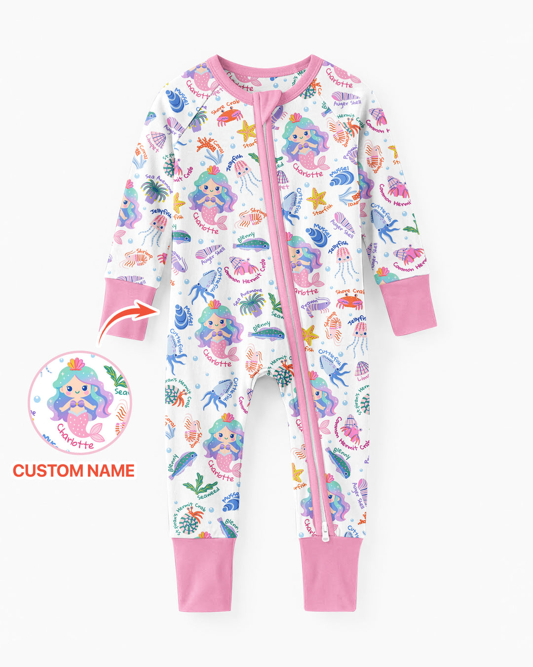 Personalized Cute Mermaid Bamboo Convertible Zippy