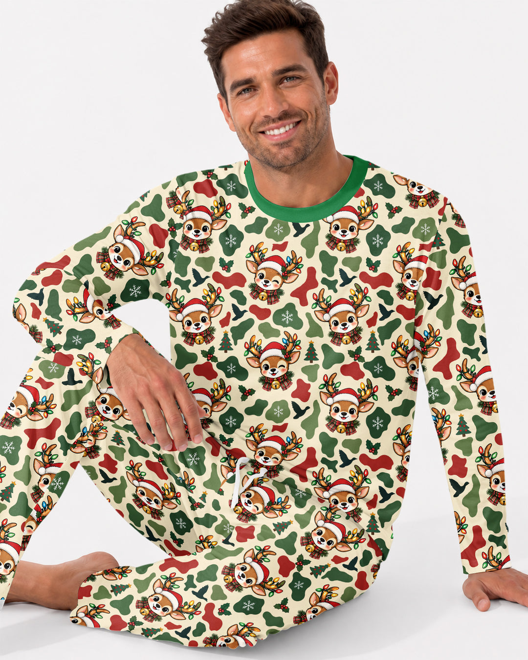 Christmas Deer Hunting Camo Bamboo Men's Pajama Set