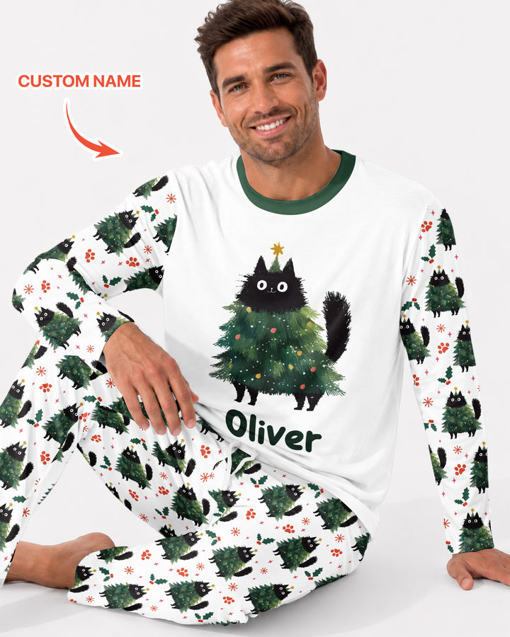 Custom Name Black Cat Christmas Bamboo Men's Pajama Set