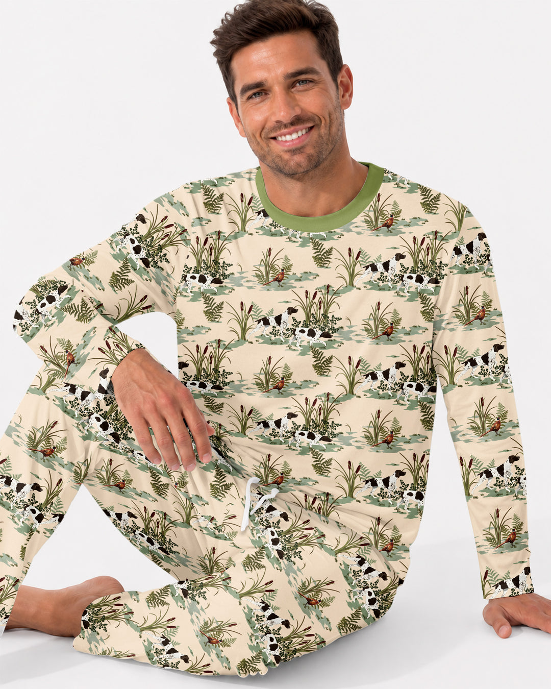 Vintage Pheasant & Hunting Dog Field Family Matching Bamboo Men's Pajama Set