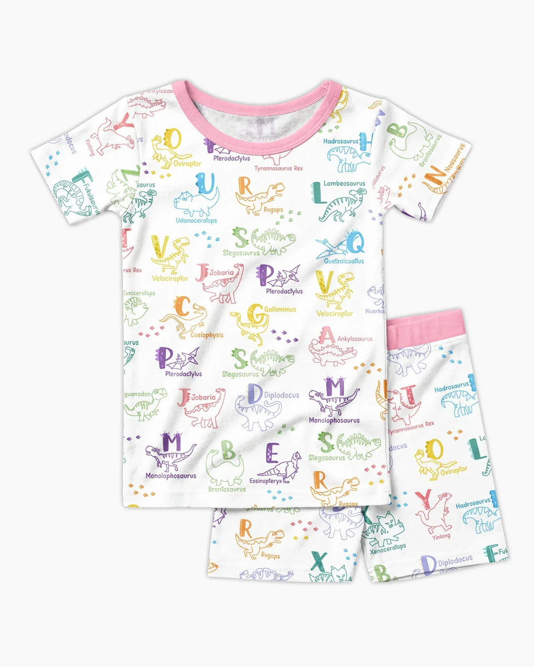Dino Alphabet ABC Bamboo Two Piece Short Sleeve Shorts Pajama Set