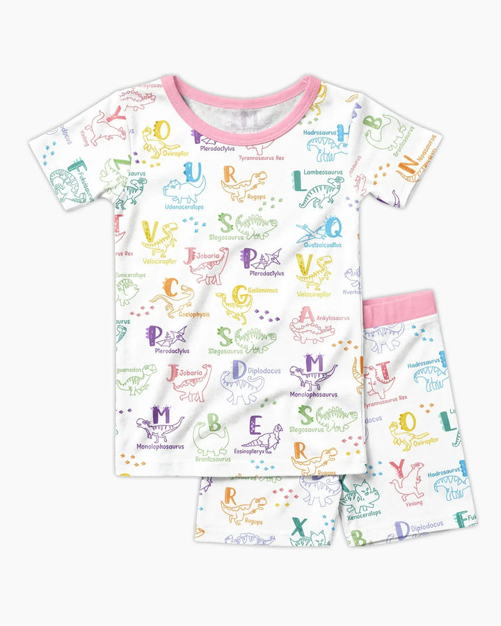 Dino Alphabet ABC Bamboo Two Piece Short Sleeve Shorts Pajama Set