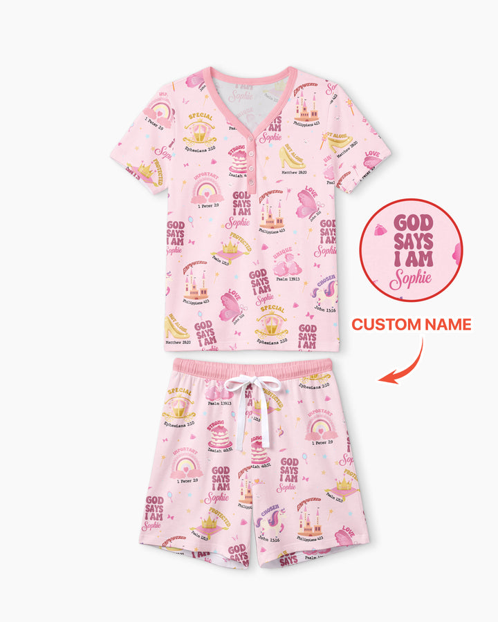 God Says I Am Girl Bamboo Women Short Sleeve Short Pajama Set