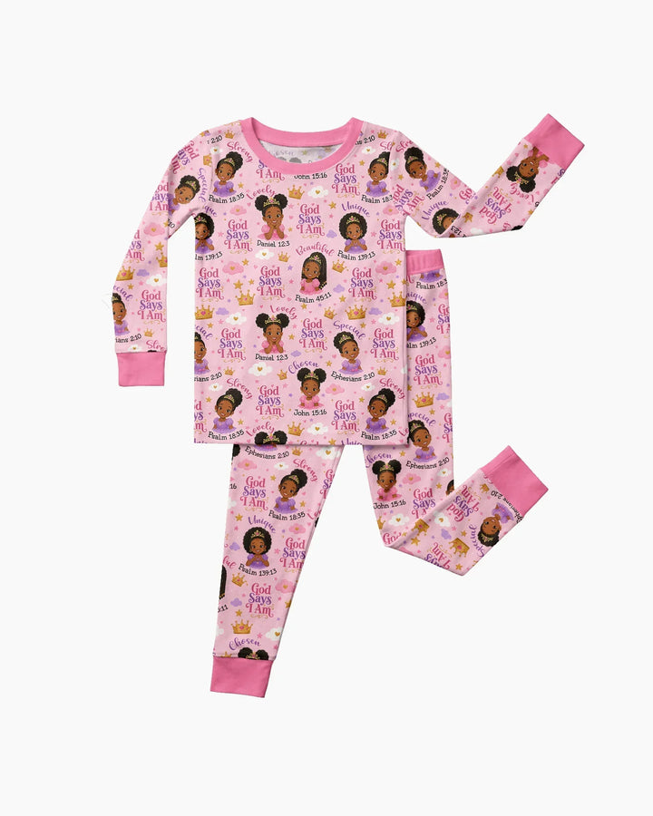 Black Princess God Says I Am Bamboo Two Piece Long Sleeve Pajama Set