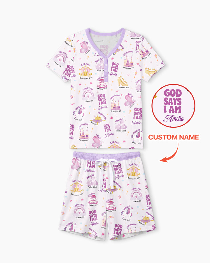 God Says I Am Girl Bamboo Women Short Sleeve Short Pajama Set