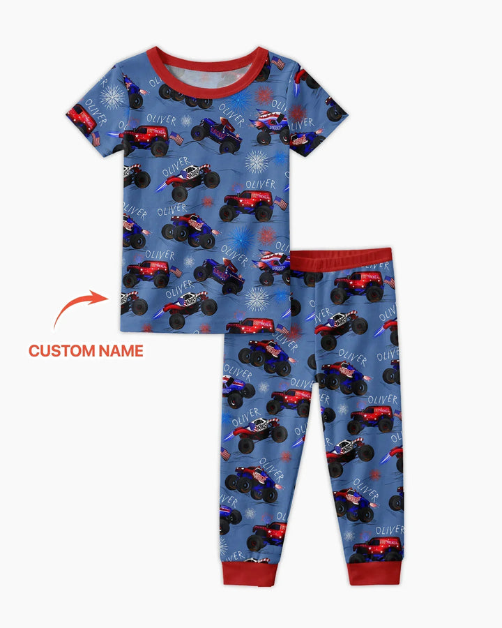 All American Thunder Custom Name Bamboo Two Piece Short Sleeve Pajama Set