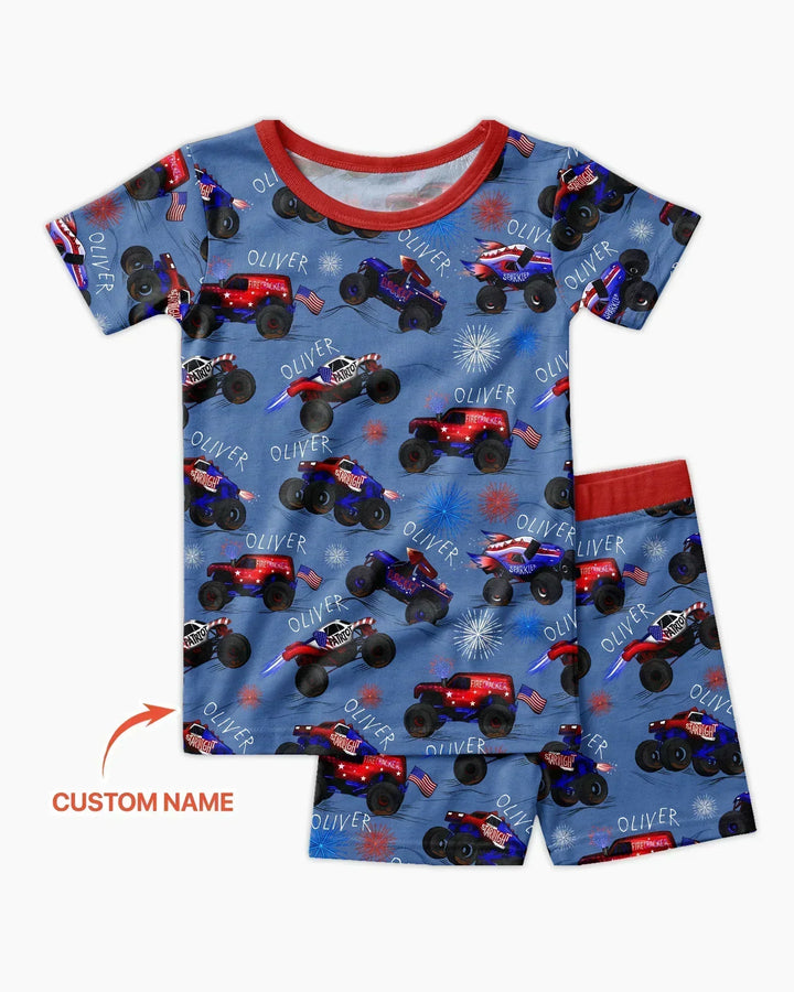 All American Thunder Custom Name Bamboo Two Piece Short Sleeve Shorts Pajama Set