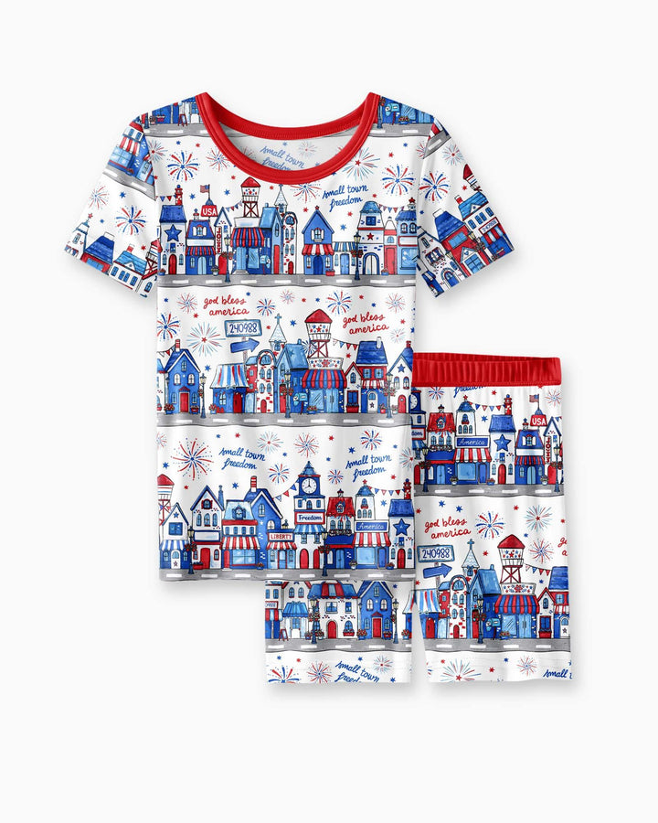 Small Town Freedom USA Bamboo Two Piece Short Sleeve Shorts Pajama Set