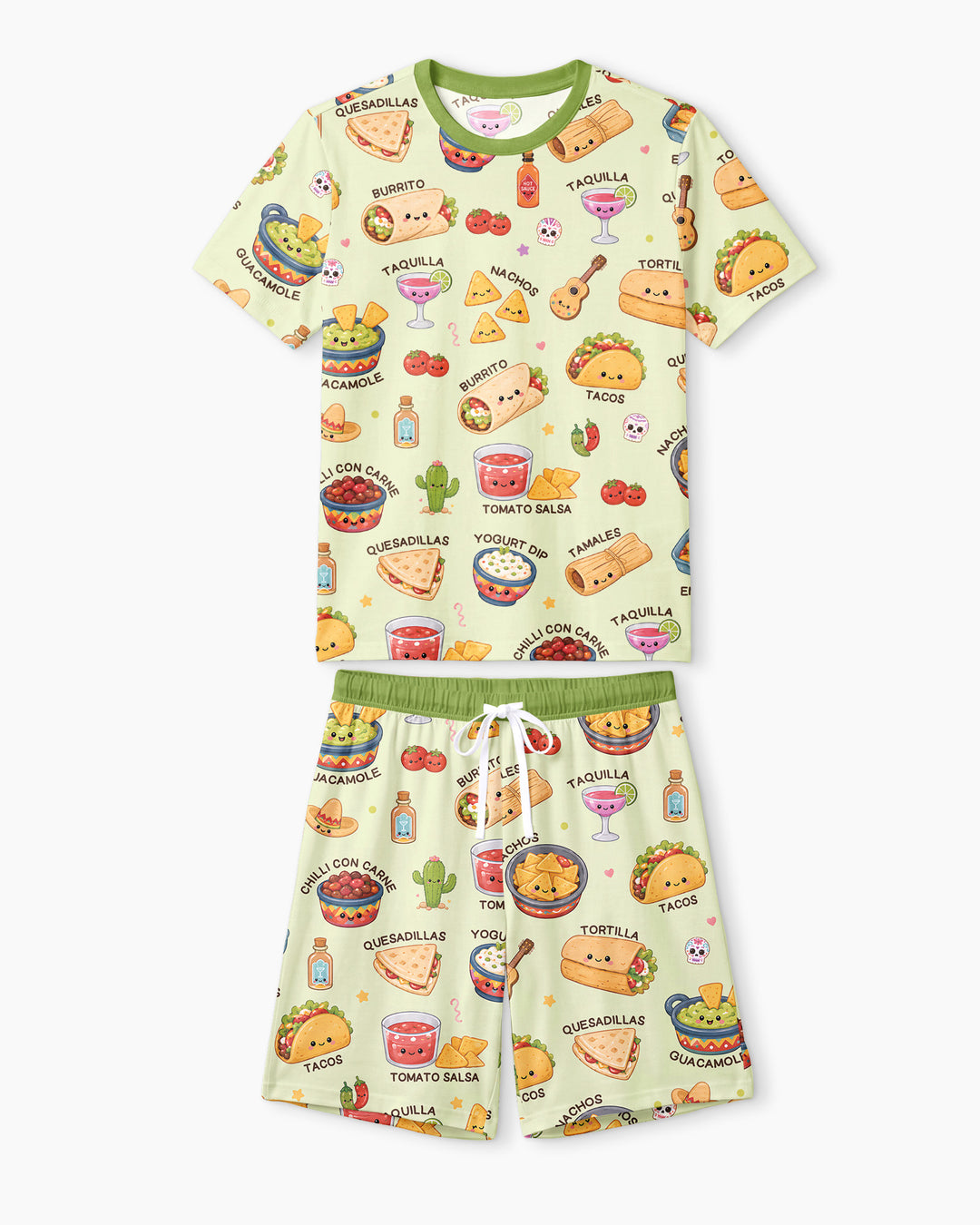 Kawaii Mexican Food Bamboo Men Short Sleeve Short Pajama Set