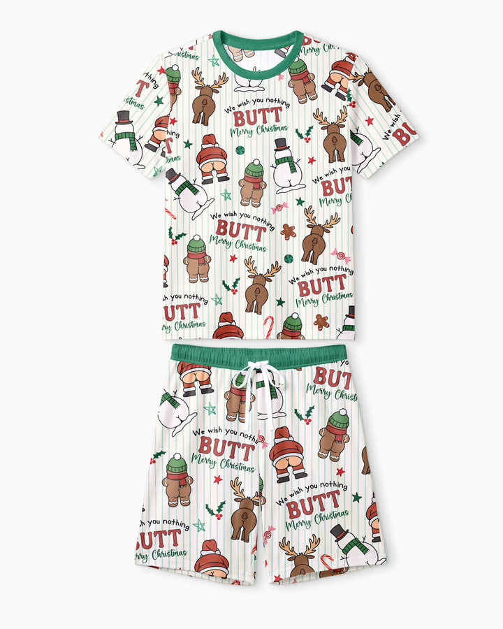 We Wish You Nothing Butt Merry Bamboo Men Short Sleeve Short Pajama Set