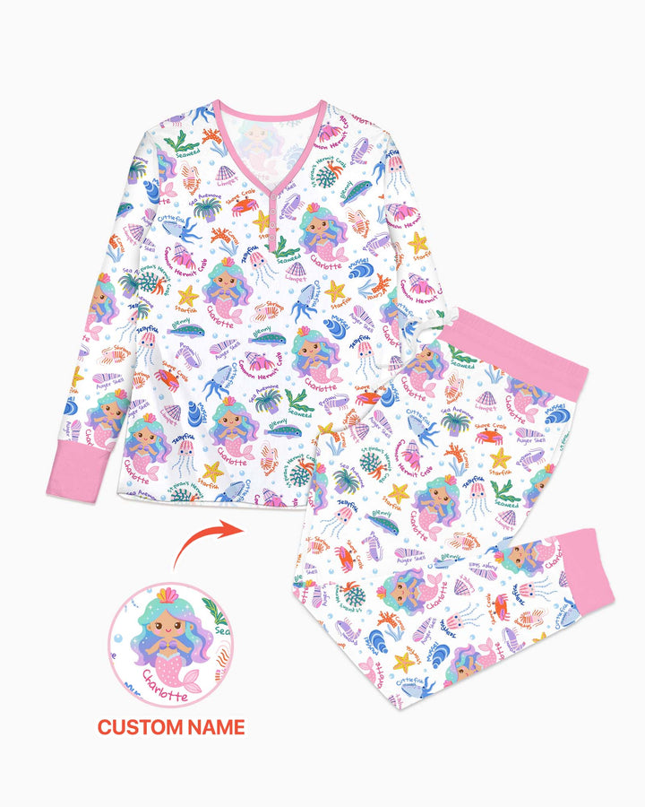 Personalized Cute Mermaid Bamboo Women Pajama Set
