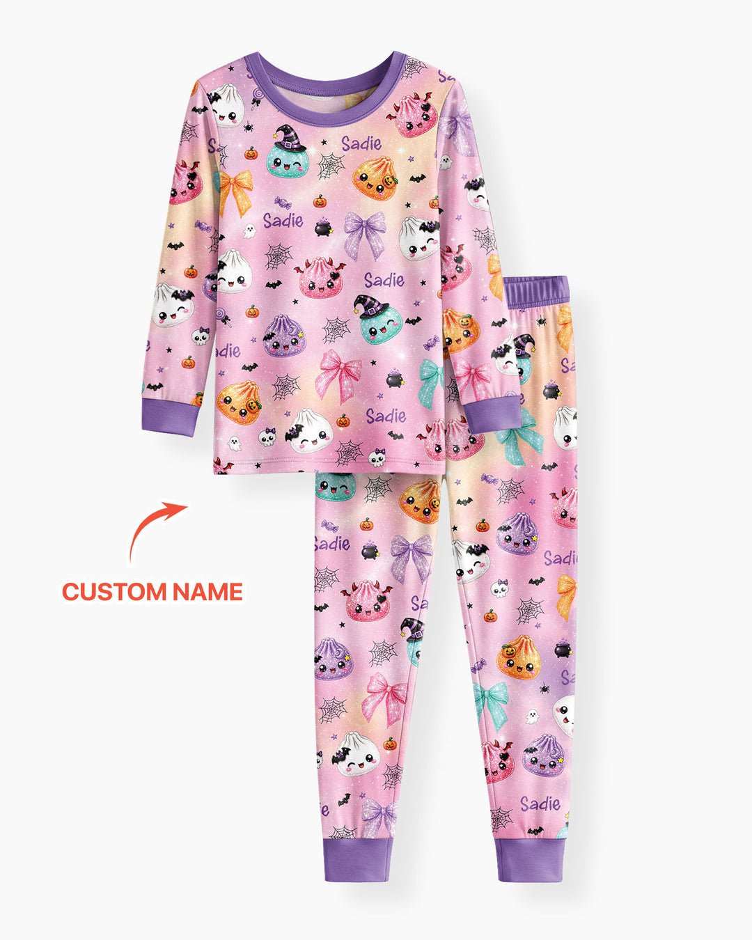 Custom Name Spooky Dumpling Bamboo Two Piece Long Sleeve Pajama Set