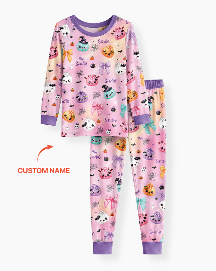 Custom Name Spooky Dumpling Bamboo Two Piece Long Sleeve Pajama Set