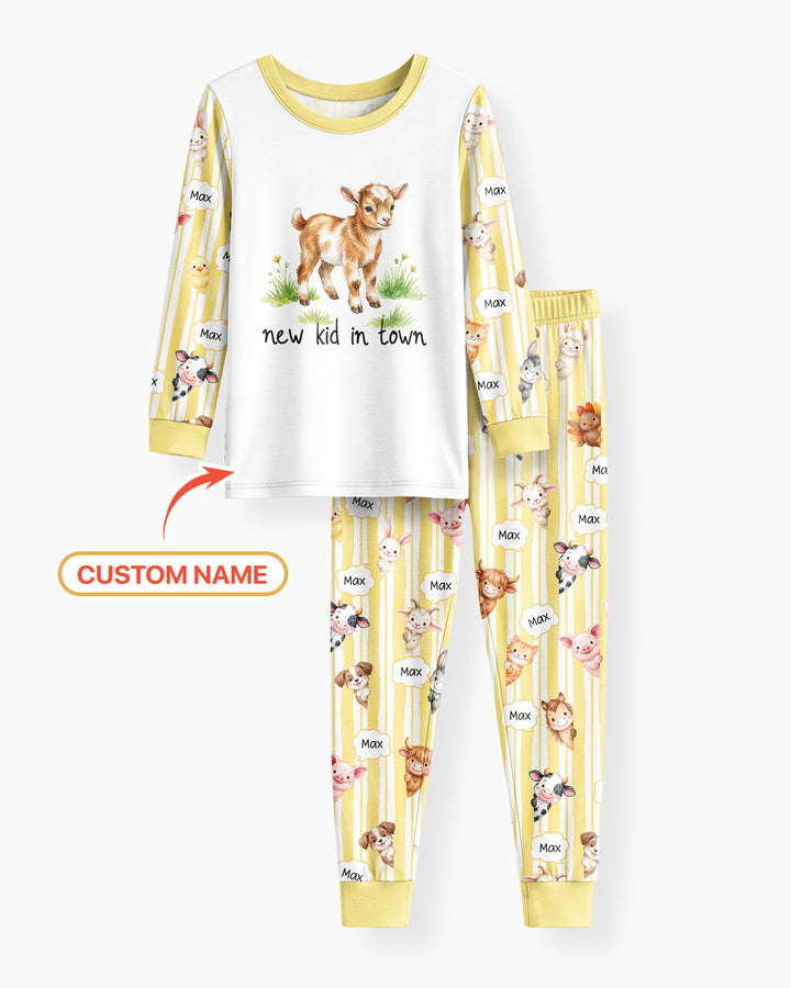 New Kid in Town Custom Name Bamboo Two Piece Long Sleeve Pajama Set