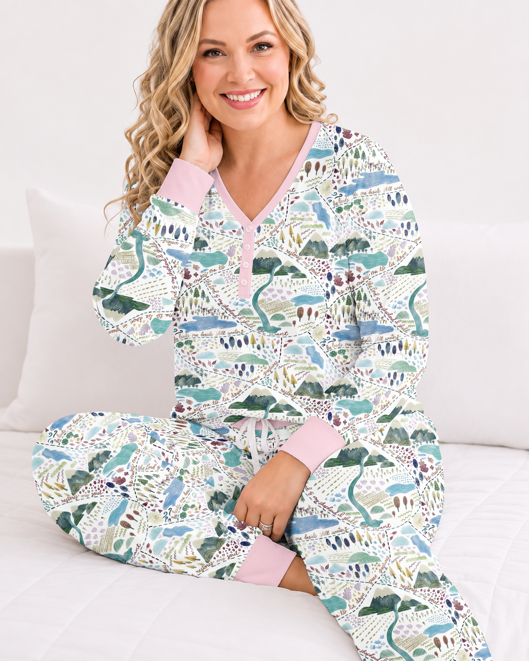 Whimsical Psalms 23 Map Bamboo Women Pajama Set