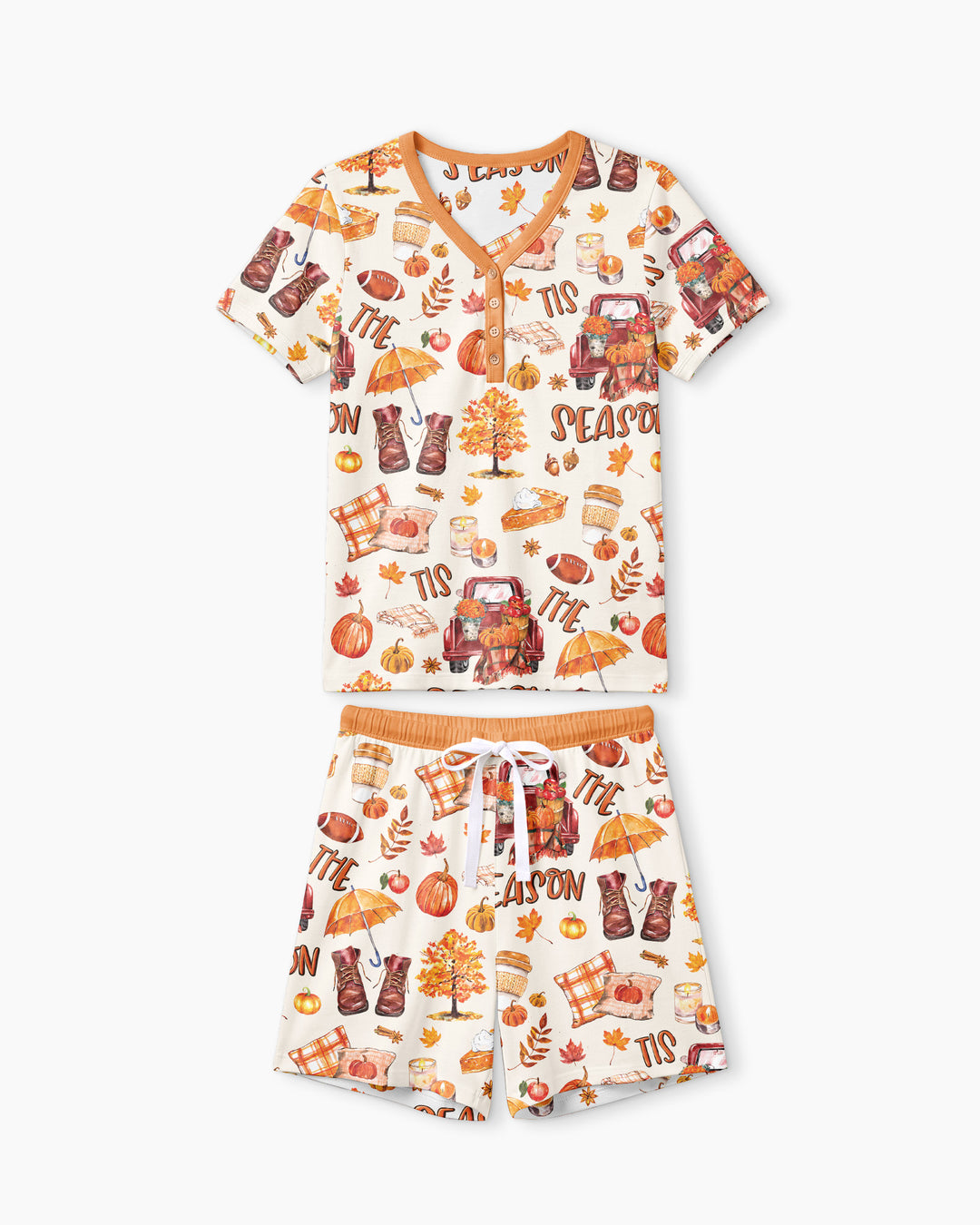 Fall Tis the Season Bamboo Women Short Sleeve Short Pajama Set
