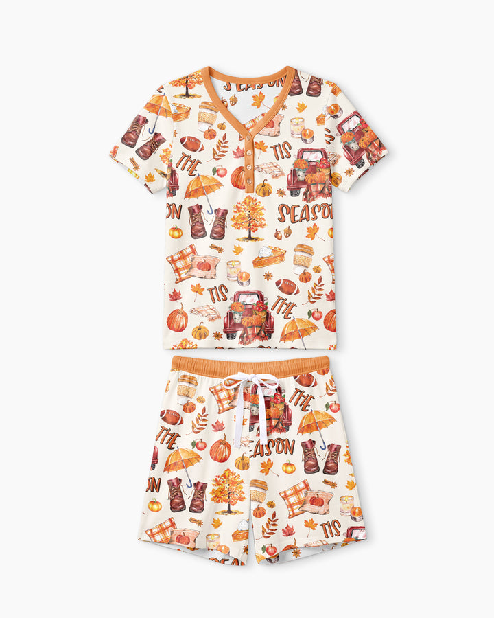 Fall Tis the Season Bamboo Women Short Sleeve Short Pajama Set