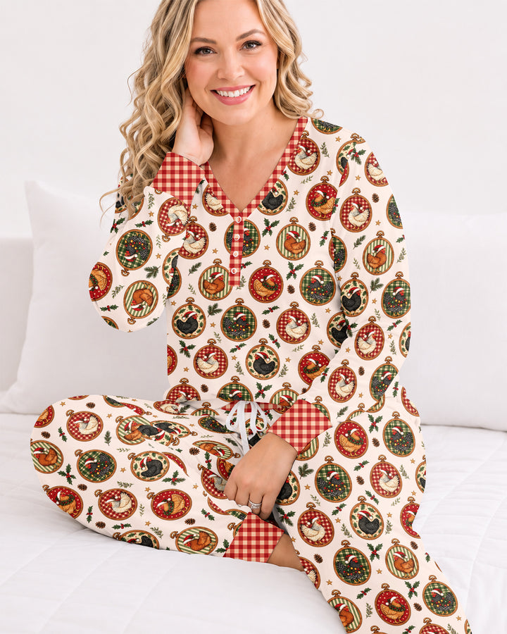 Chicken Merry Clucking Christmas Bamboo Women Pajama Set