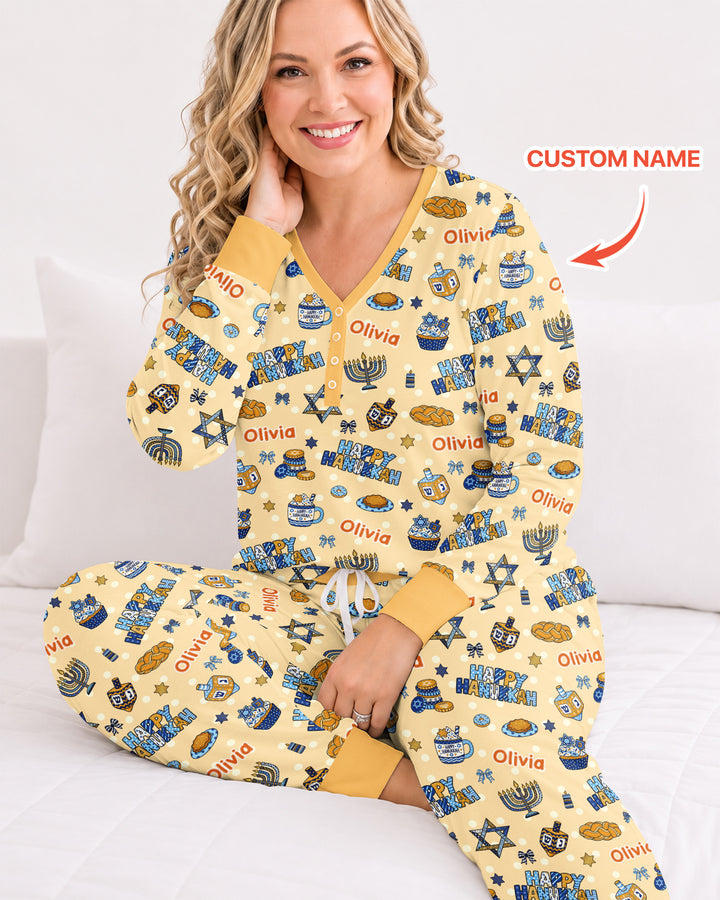 Custom Name Jewish Holiday Bamboo Women Pajama Set