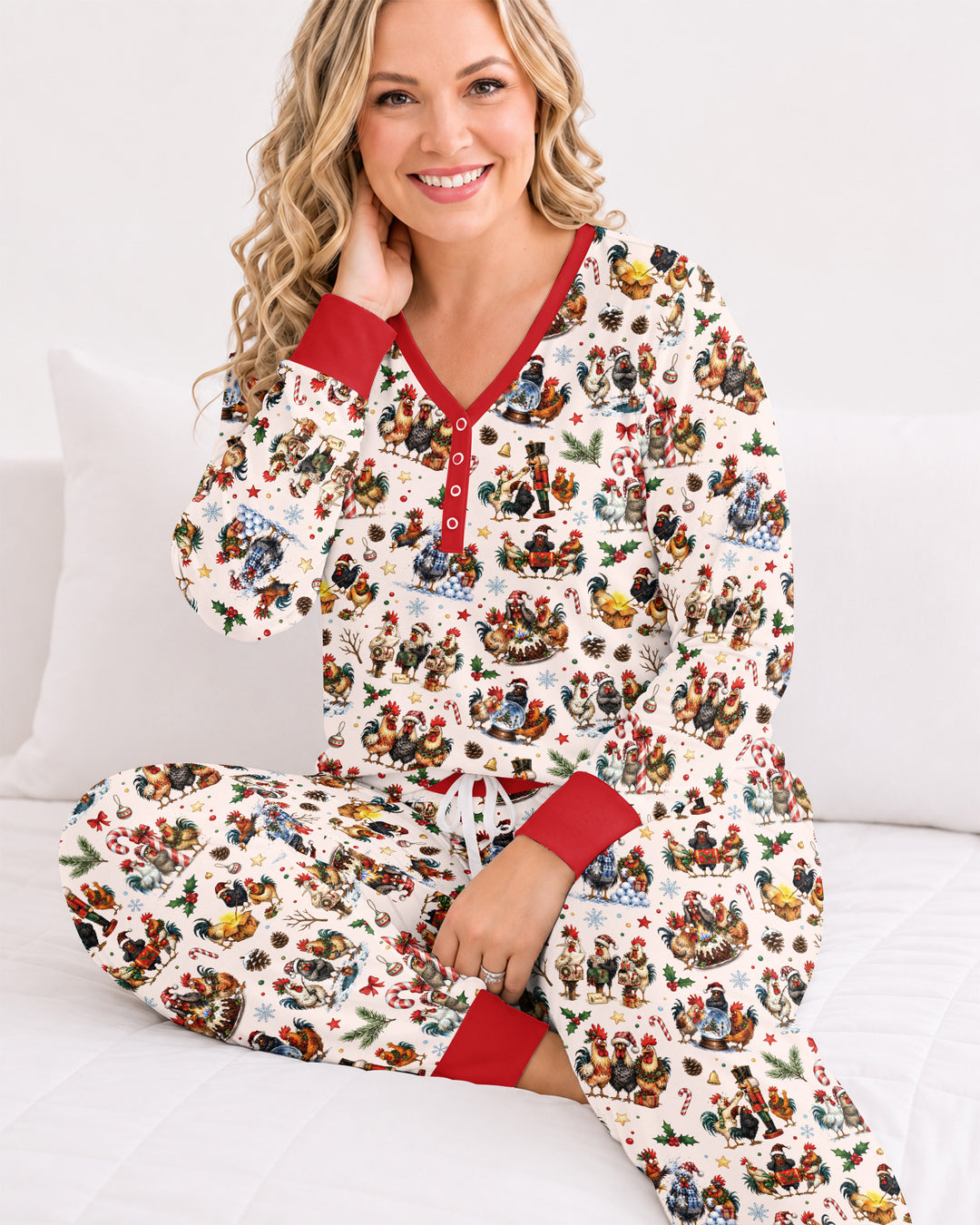 Funny Roosters On Christmas Bamboo Women Pajama Set