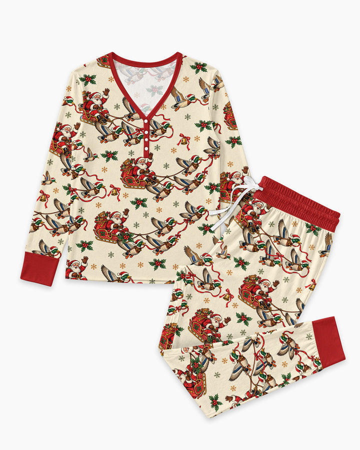 Santa Sleigh with Mallard Ducks Bamboo Women Pajama Set